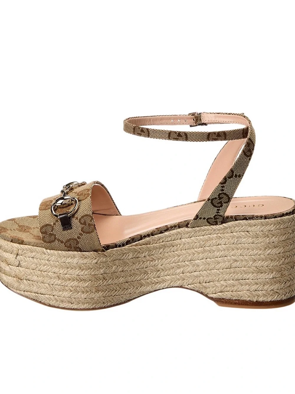 Gucci Beige/Brown GG Canvas Espadrille Platform Sandal with Horsebit